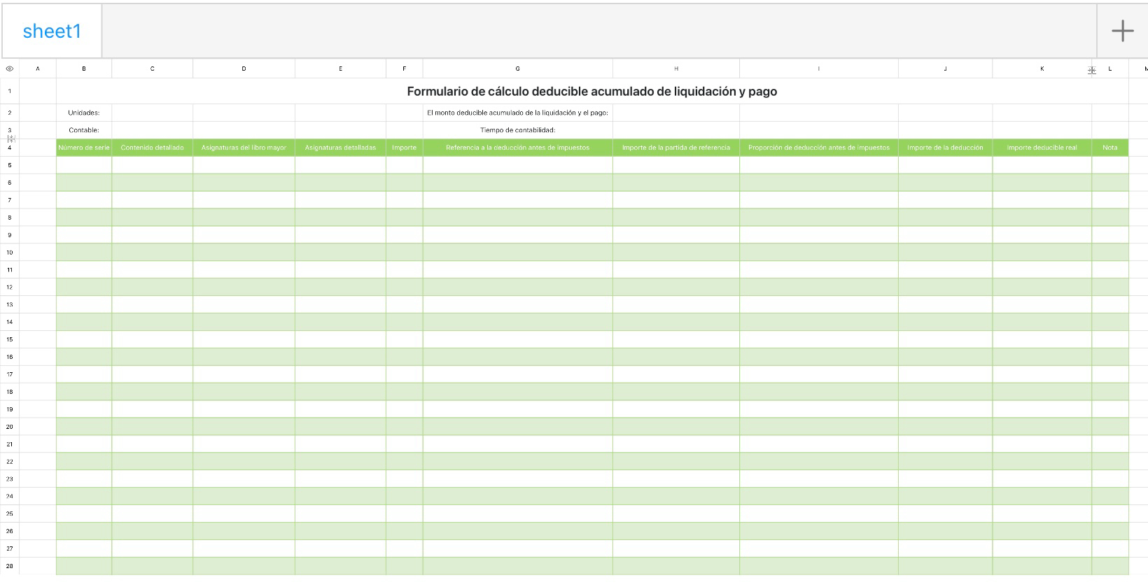 Formulario de cálculo de deducción de gastos de liquidación y pago